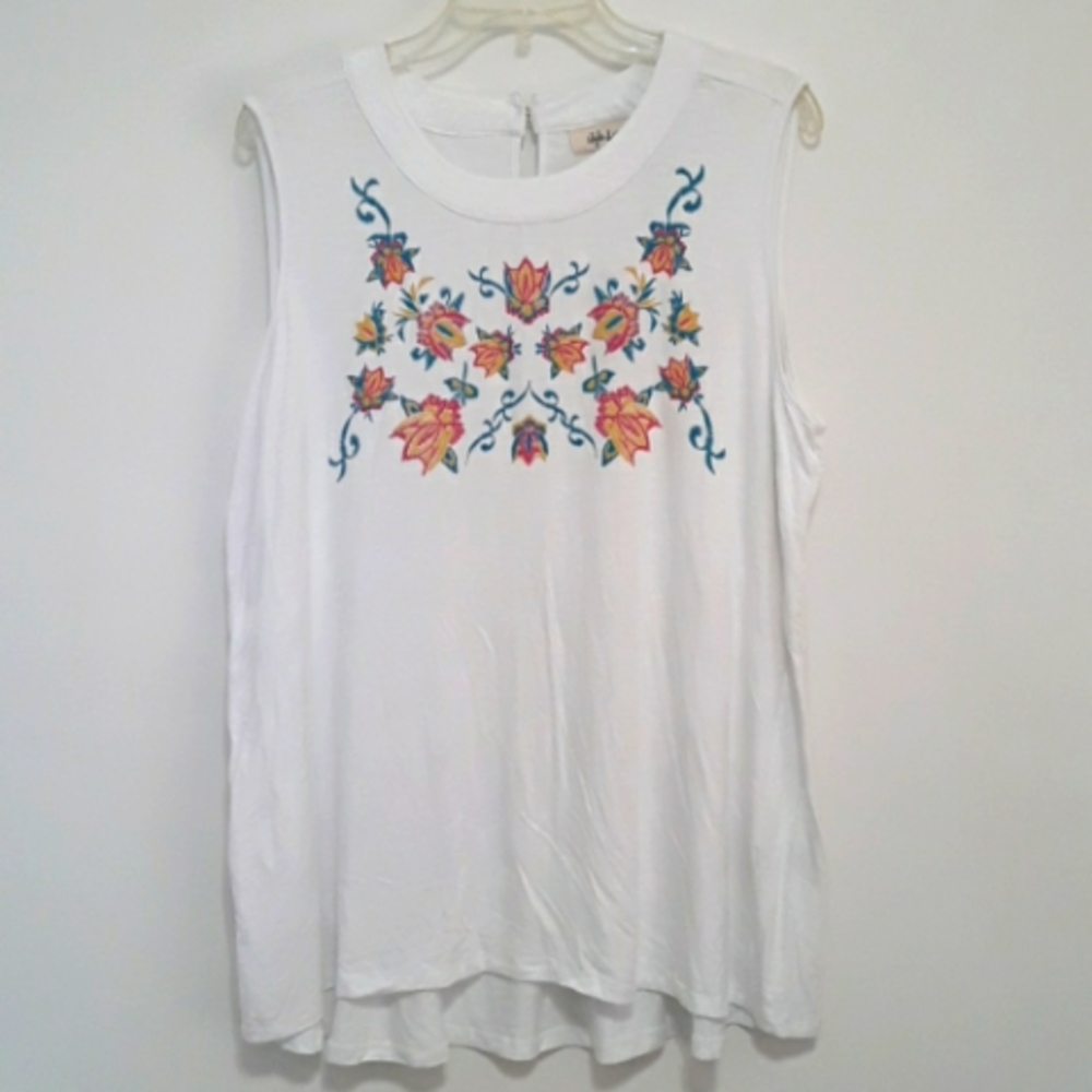 Style & Co. White Floral Print Tunic Tank Top 2X